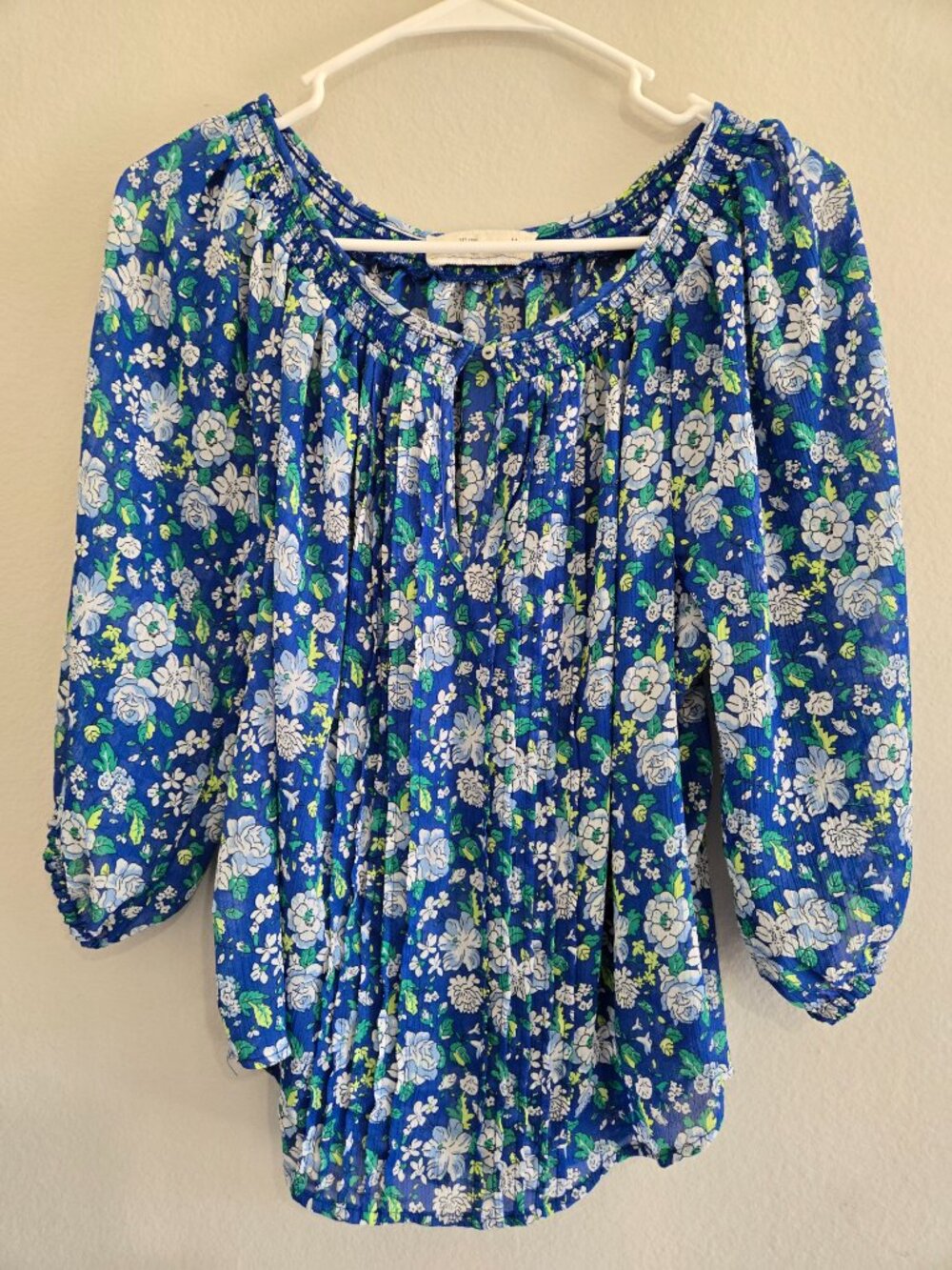Abercrombie & Fitch Blue Floral Peasant Blouse Boho Sheer Medium